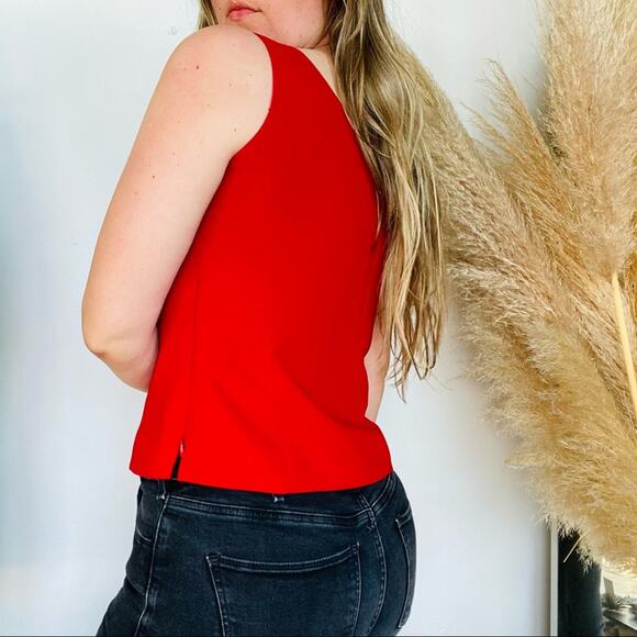 VINTAGE LE SUIT Red Scoop Neck Work Business Tank Top Crop Shell Blouse Shirt 4 - Picture 7 of 7